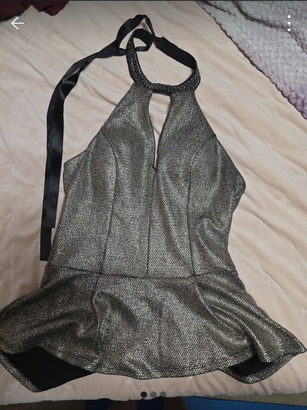 Metallic Gold Halter Peplum Blouse with Braided Neckline